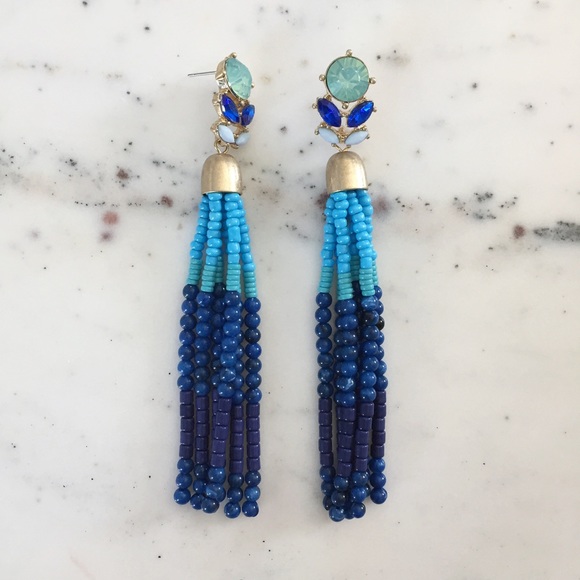 🆑 "Tuula" Earrings || Blue Tassel Statement - Picture 3 of 10